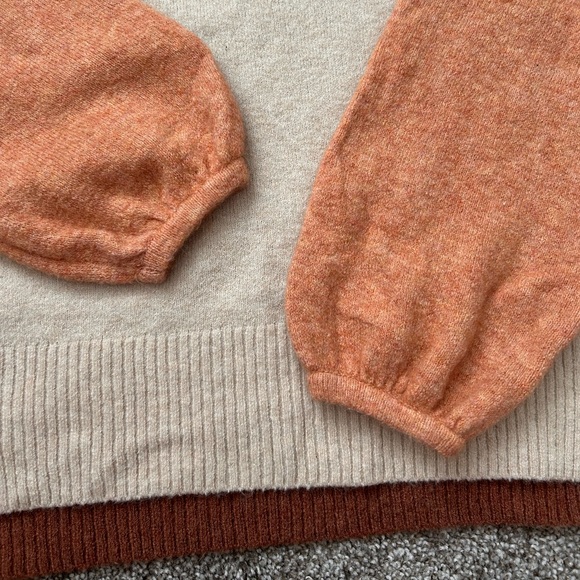 Madewell Cream and Tan Crew Neck Sweater Colorblock Knit merino wool medium - Picture 9 of 14